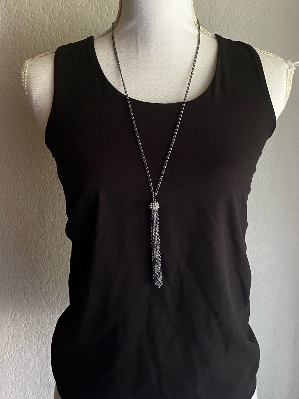 Long Gunmetal Tassel Pendant Necklace